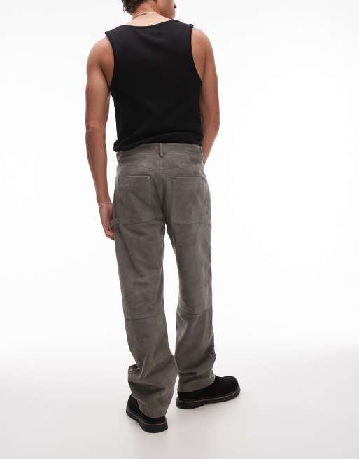 Topman premium loose studded suede pants in gray