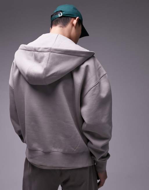Topman - Premium - Lysebrun oversized hættetrøje i kraftigt stof med lynlås, 4 af 4
