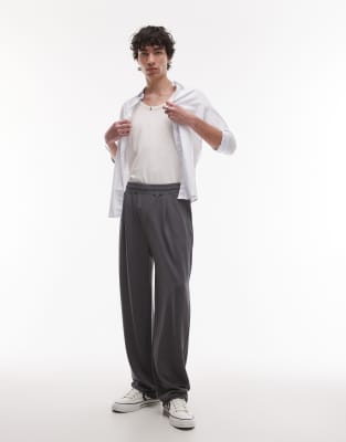 Topman – Premium – Mörkgrå mjukisbyxor i twill med rak passform - view 1