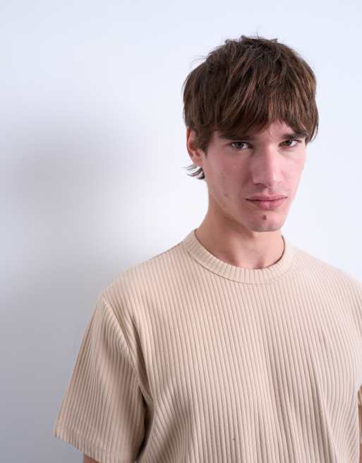 Topman – Premium – Naturfärgad, ribbad t-shirt i kraftigt material, 3 av 5