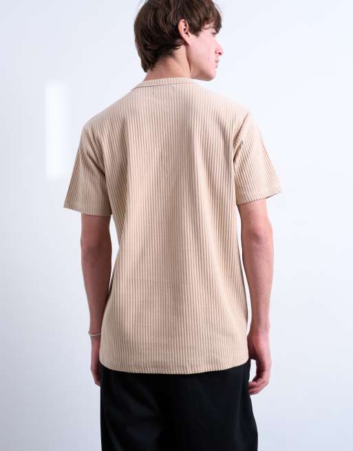 Topman – Premium – Naturfärgad, ribbad t-shirt i kraftigt material, 4 av 5