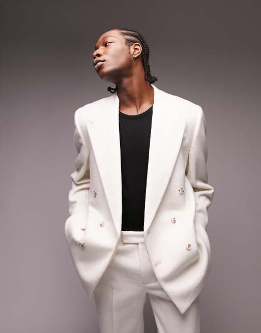 Topman - Premium oversized colbert van teddy wolmix in wit