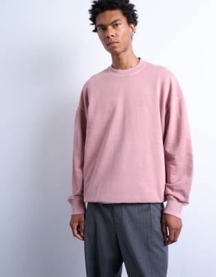 Topman Premium Oversized Drop Shoulder Sweatshirt In Pink