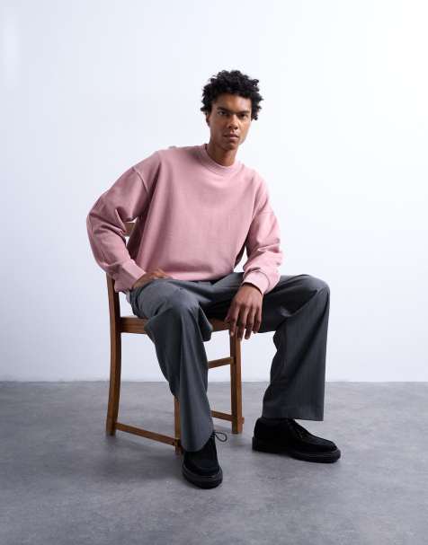 Topman premium oversized drop shoulder sweatshirt in washed pink - view 1