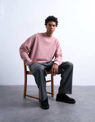 Topman Premium Oversized Drop Shoulder Sweatshirt In Pink