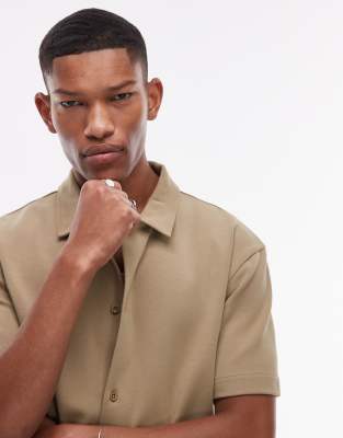 Topman Premium Oversized Fit Button Through Interlock Jersey Shirt In Green