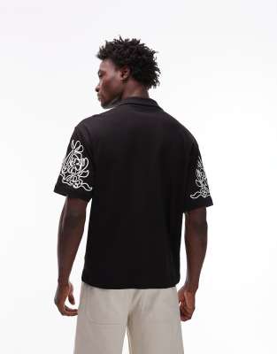 Topman Premium Oversized Fit Button Up Jersey Shirt With Cord Embroidery