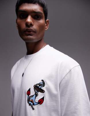 premium oversized fit T-shirt with anchor embroidery in white