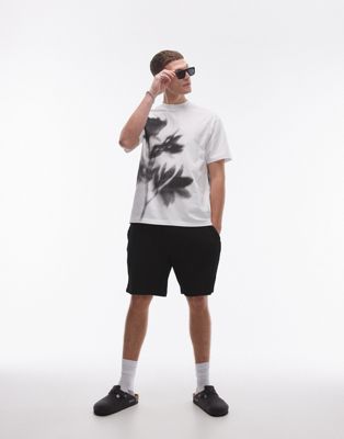 premium oversized fit T-shirt with blurred floral front and back print in white