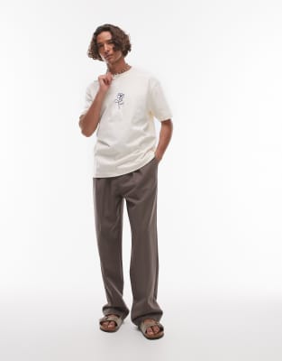 Topman Premium Oversized Fit T-shirt With Flower Sketch Embroidery