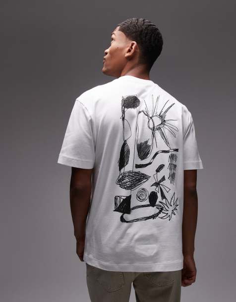 Topman premium oversized fit T-shirt with front and back abstract scribble raised print and applique in white - view 1