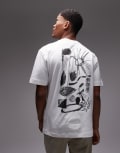 [Topman] Topman premium oversized fit t-shirt with front and back abstract scribble raised print and appliqué in white M WHITE