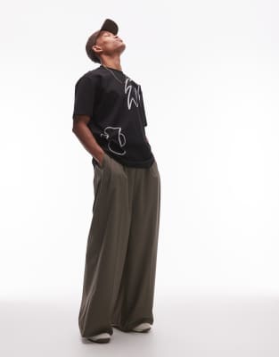 Topman Premium Oversized Fit T-shirt With Front And Back Abstract Shapes Cord Embroidery
