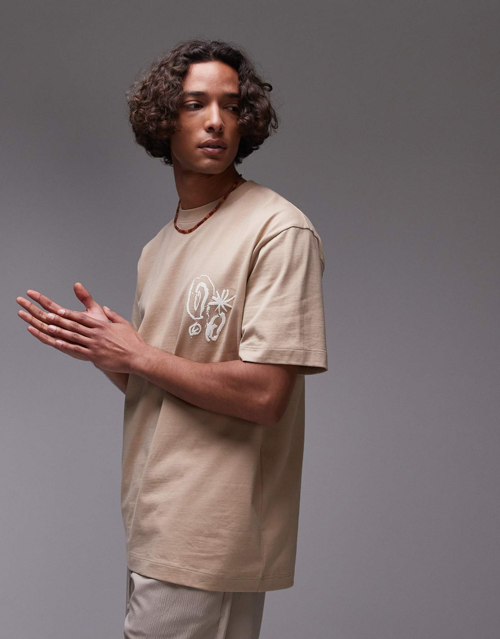Футболка премиум-класса Topman oversize fit с абстрактными формами спереди и сзади и фактурным принтом в виде камня