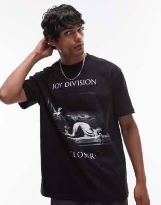 premium oversized fit t-shirt with front and back Joy Division print in black