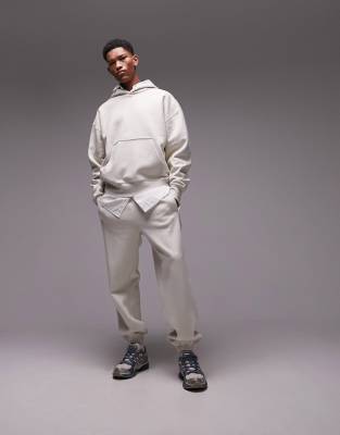 Topman Topman premium oversized jogger in ecru-Neutral