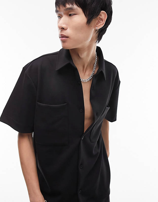Topman - premium oversized modal jersey shirt in black