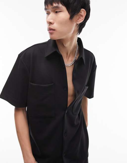 Topman premium oversized modal jersey shirt in black