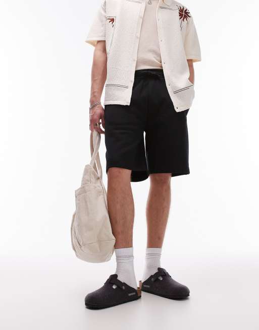 Topman - Premium - Oversized short van zware jersey in zwart, 2 van 5