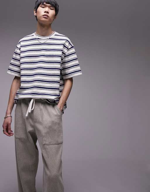 Topman premium oversized t-shirt with textured stripe in navy