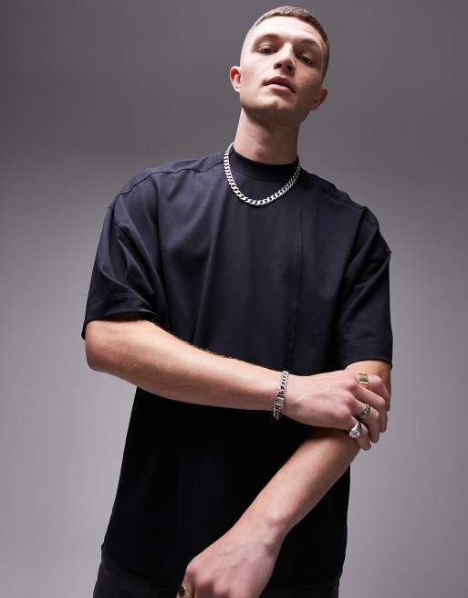 Topman - Premium - Oversized tee met siernaden in zwart