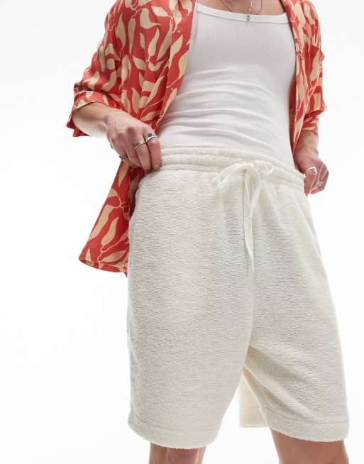Topman premium oversized textured shorts in ecru