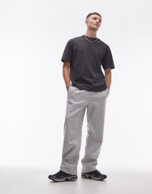 Topman Premium - Pantalon de jogging droit en tissu épais - Gris chiné