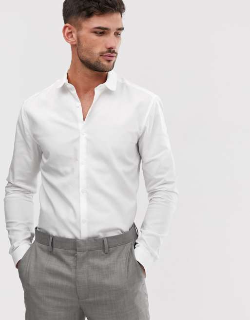 Topman premium penny collar slim shirt with egyptian cotton in white | ASOS