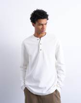 Topman premium relaxed fit heavyweight waffle henley in ecru