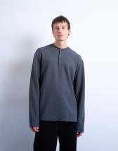 Topman premium relaxed fit heavyweight waffle henley in grey