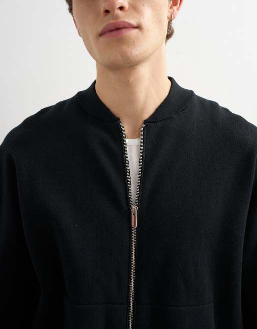 Topman premium relaxed fit knit double zip cardigan in black, 5 of 5