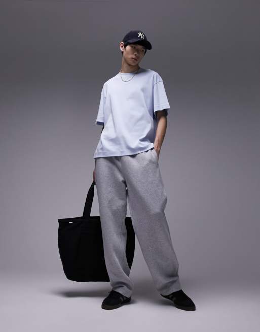 Topman premium relaxed fit rib knit tee in light blue