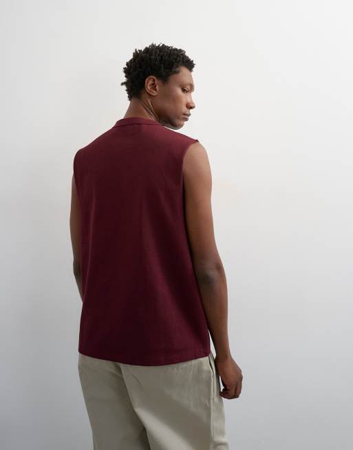 Topman premium relaxed fit sleeveless t-shirt in dark burgundy, 4 of 5