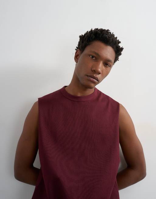 Topman premium relaxed fit sleeveless t-shirt in dark burgundy, 5 of 5