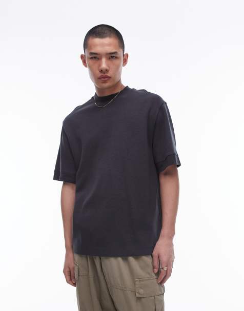 Topman premium relaxed fit soft touch t-shirt in charcoal - view 1