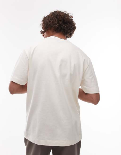 Topman premium relaxed fit t-shirt with flower sketch embroidery in ecru, 4 of 4