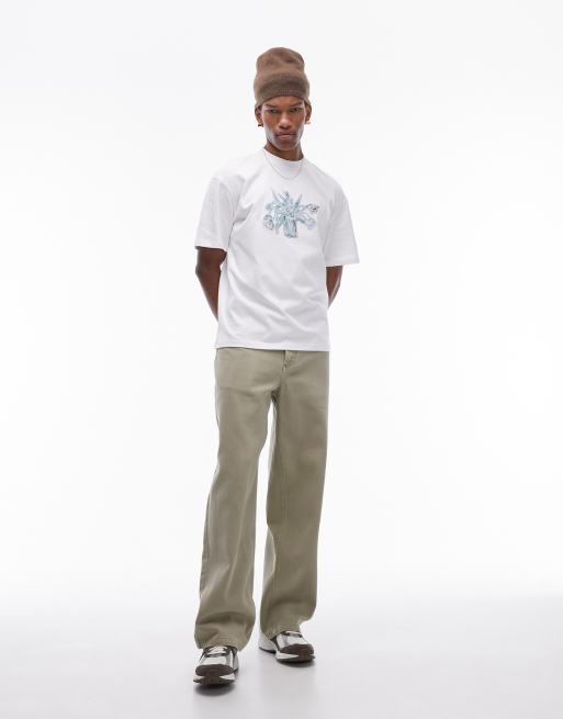 Topman premium relaxed fit t-shirt with flowers in a jar embroidery in white, 2 of 4