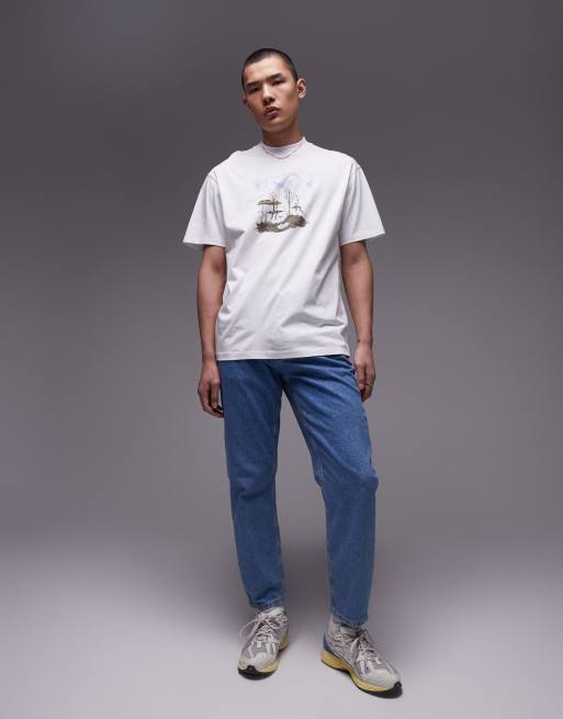 Topman premium relaxed fit t-shirt with woodland chest print in white, 2 of 4