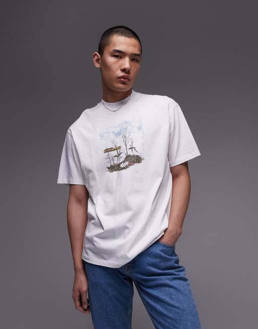 Topman premium relaxed fit t-shirt with woodland chest print in white, 4 of 4