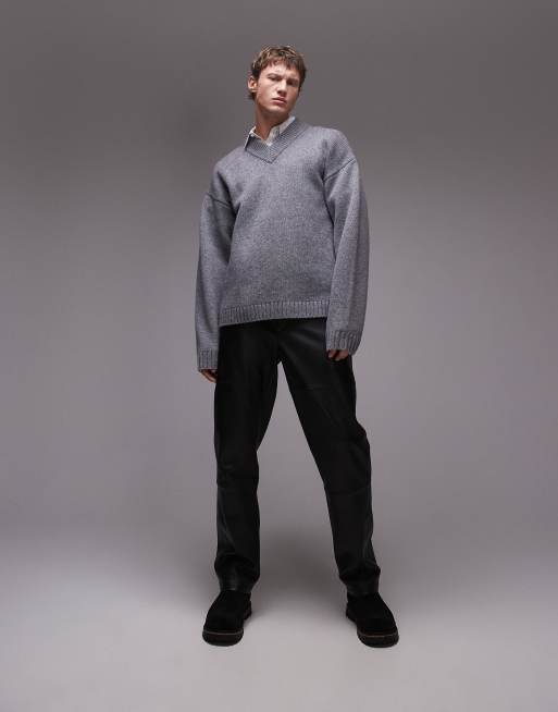Topman premium relaxed lambswool v neck jumper ASOS