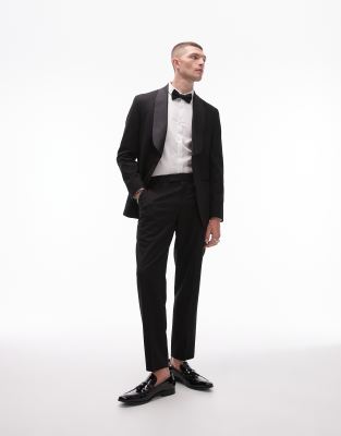 asos Topman premium relaxed wool mix tux suit trouser in black