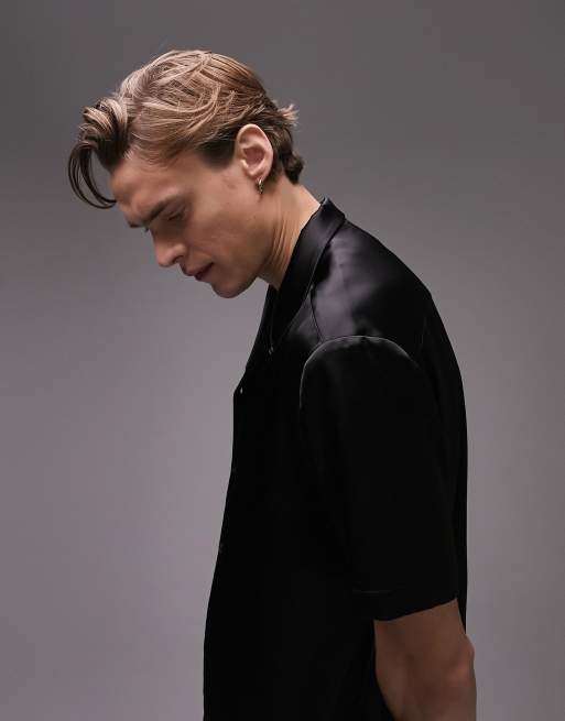 Topman - Premium - Satijnen overhemd met korte mouwen in zwart, 4 van 4