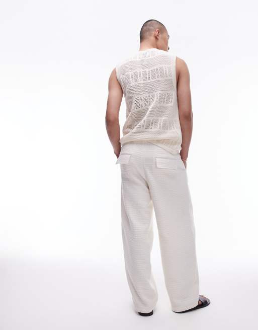 Topman – Premium – Schwere Hose in strukturiertem Ecru mit superweitem Schnitt, 4 von 5