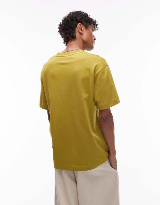 Topman - Premium - Sennepsgul T-shirt med blomsterbroderi i afslappet pasform, 3 af 4