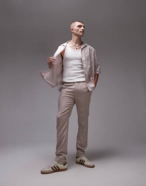 Topman premium skinny wool mix jogger suit pants in stone