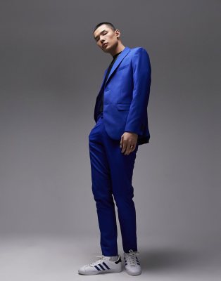 Topman Premium Slim Suit Pants In Blue