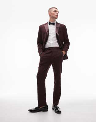 premium slim tux suit pants in burgundy-Red