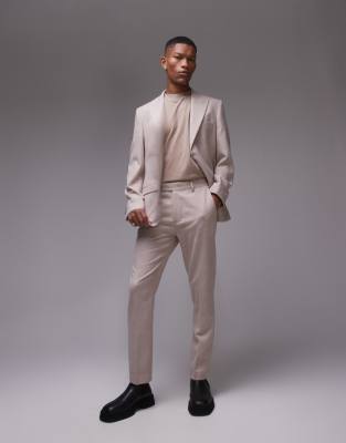 premium slim wool mix suit pants in stone-Neutral