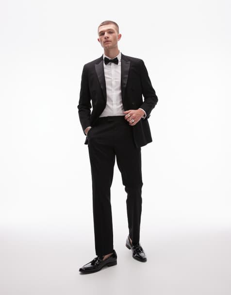 Topman premium slim wool tux suit trouser in black - view 1