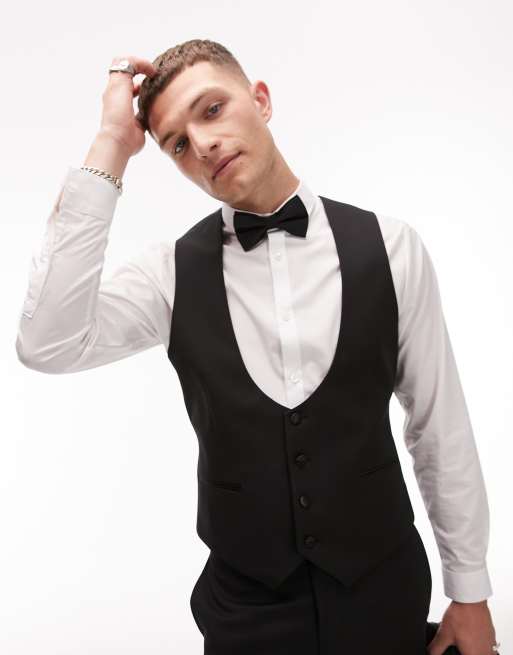 Topman - Premium - Smal smoking gilet van wolmix in zwart 